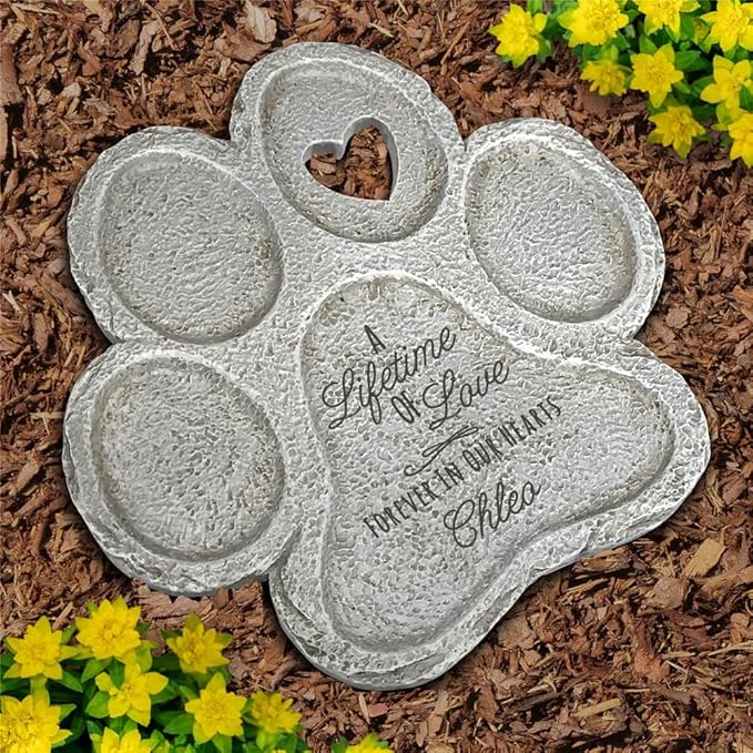 GiftsForYouNow Engraved Lifetime of Love Paw Print Stone, Personalized Pet Memorial Garden Stone for Dogs, Large, 12"