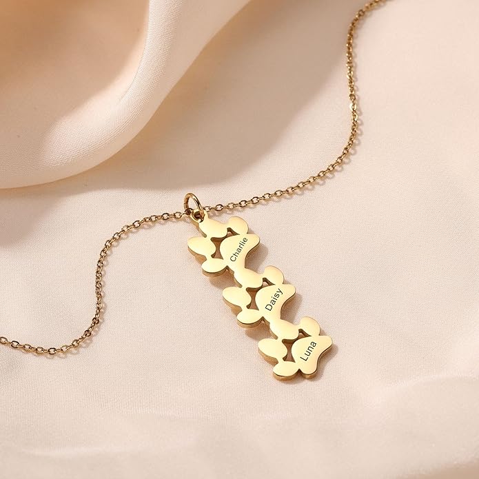 MeMeDIY Personalized Paw Print Necklace for Women Engraved Name Dog Paw Necklace Stainless Steel/925 Sterling Silver Paw Necklace Pet Memorial Necklace 1-4 Cat Paw Print Necklace