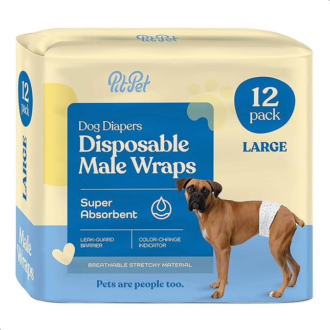 Comfortable Male Dog Diapers - 12-Pack Super Absorbent Disposable Male Dog Wraps- FlashDry Gel Technology, Wetness Indicator Doggie Diapers- Leakproof Belly Wraps for Incontinence, Excitable Urination