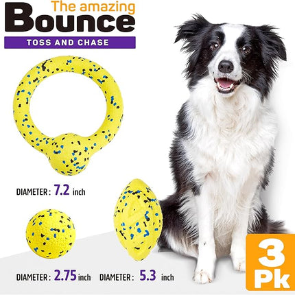 Dog Balls, 3Pcs Chew Toys Tennis Ball for Aggressive, Chewers Durable Teething Molar Tug Dog Toys, Interactive Fetch Balls Gift Set for Large Medium Dogs and Puppies, Durable Tug Toy, Yellow