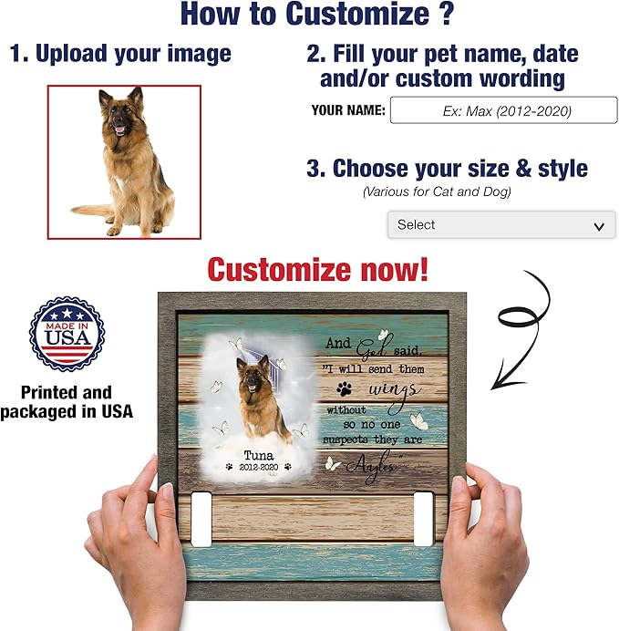 Personalized Memory Dog Picture Frame Pet Memorial Frames for Dogs Wood Pet Collar Memorial Puppy Pet Loss Gifts Dog Remembrance Bereavement Gifts Natural Wood Frame for Loss of Dog Keepsake