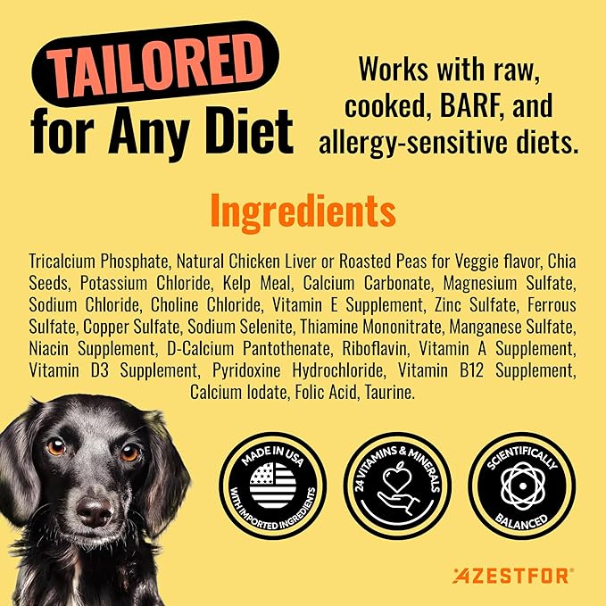 Azestfor Homemade Dog Food Supplement Dog Vitamins Made in USA Add to Holistic Whole Food Diets Raw BARF All Breeds Puppy Adult 16oz Powder