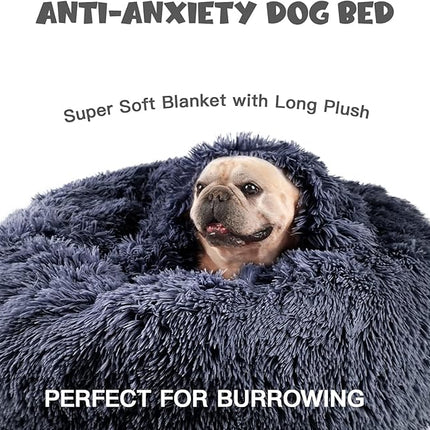 Himax Medium Dog Bed, Round Dogs Beds with Blanket Attached, Comfort Fluffy Calming Dog Bed Washable (20"/26"/35") Deep Grey