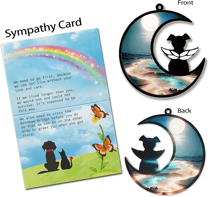 Dog Memorial Sun Catcher with Sympathy Cards, Loss of A Dog Sympathy Gift, Personalized Pet Memorial Gifts, Pet Remembrance Ornaments for Window Hanging - Moonlight