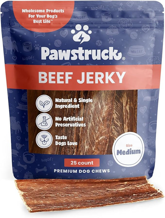 Pawstruck Premium Beef Jerky Dog Treat Chews, Medium 4"-6" Strips – Supports Hip & Joint Health, Rich in Glucosamine & Chondroitin, No Added Preservatives – 25 Count