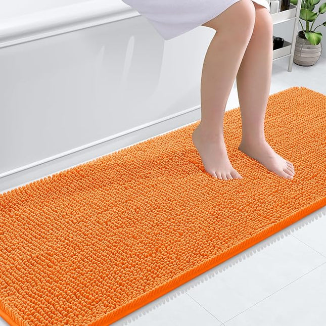 OLANLY Bathroom Rugs 70x24, Extra Soft Absorbent Chenille Bath Rugs, Rubber Backing Quick Dry, Machine Washable Bath Mats for Bathroom Floor, Tub and Shower, Home Decor Accessories, Orange