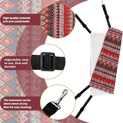 Jetec 2 Pieces Reversible Cat Hanging Hammock Soft Breathable Pet Cage Hammock with Adjustable Straps and Metal Hooks Double Sided Hanging Bed for Small Dogs Rabbits(Ethnic Pattern,M)