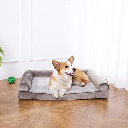 Amazon Basics Dog Bed with Cooling Gel Memory Foam, Pressure-Relief Support for Dogs up to 55lbs, Non-Slip Bottom, Machine Washable Cover, Large Sized (36" x 27"), Taupe