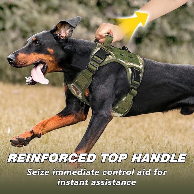 WINGOIN Tactical Dog Harness for Medium Dogs, Heavy Duty No Pull Dog Harness with Handle, Adjustable Reflective Military K9 Pet Vest for Pitbull, Female, Male, Walking, Hunting, Green Camo (M)