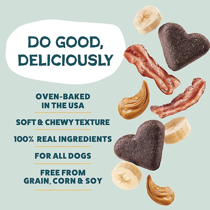 Shameless Pets Soft-Baked Dog Treats - Bananas for Bacon, Grain-Free Snacks for Medium & Large Dogs, Natural & Healthy Doggy Chews with Omega 3 & 6, Treats for Older & Senior Dogs, Made in USA