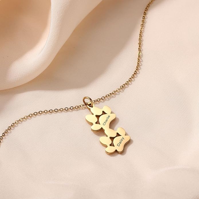 MeMeDIY Personalized Paw Print Necklace for Women Engraved Name Dog Paw Necklace Stainless Steel/925 Sterling Silver Paw Necklace Pet Memorial Necklace 1-4 Cat Paw Print Necklace