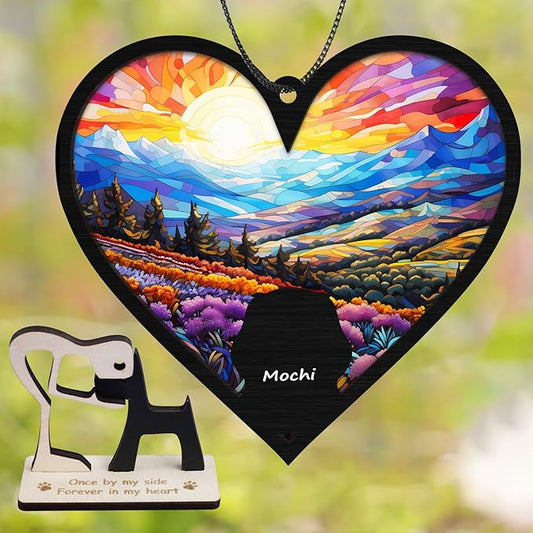 6'' Dog Heart Memorial Suncatcher Custom Name Dog Breed Pet Ornament Window Hanging Sympathy Gift Loss of Pet Passing Away Remembrance Gifts for Dog Lovers in Loving Memory H11-BLA-6-B1-23