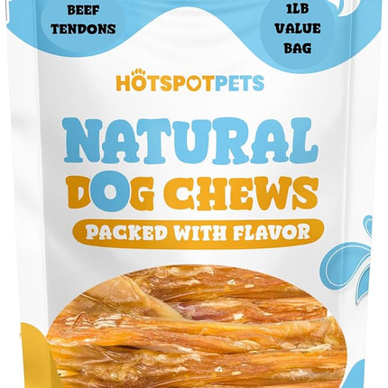 hotspot pets Beef Tendon Chews for Dogs - 8 Inch All Natural, Free-Range, Grass-Fed Premium USDA Gambrol Beef Tendon Stick Treats - Made in USA (1 Pound - 21-23pcs)