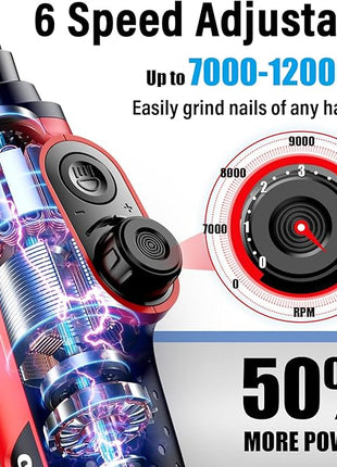 Casfuy Smart 6-Speed Dog Nail Grinder - 50% More Power Pet Nail Grinder with 2 LED Lights Quiet Rechargeable Electric Dog Nail Trimmers File Toenail Grinder for Large Medium Small Dogs & Cats (Red)