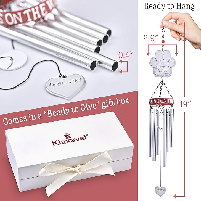 Pet Memorial Wind Chimes - 19" Rainbow Bridge Pet Memorial Gifts, Thoughtful Loss of Cat or Dog Gifts, Wind Chime with Poem and Red Collar, Durable Metal Outdoor Chimes Pet Sympathy Gift