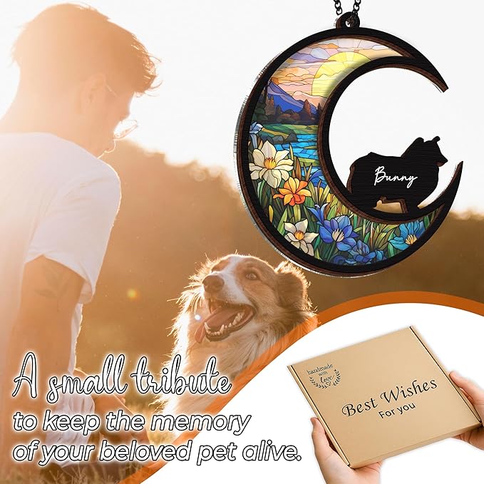 6'' Rough Collie Dog Memorial Suncatcher Personalized Name Dog Breed Pet Ornament Window Car Hanging Sympathy Gift for Loss of Pet Passed Away Remembrance Gift for Dog Lovers SCD-B11-6-60