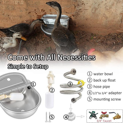 Automatic Water Dispenser for Dog Water Bowl Dispenser Large Size Stainless-Steel Waterer Feeder Self Filling Water Trough for Poultry and Livestock (Stainless Steel, Large)