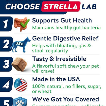 STRELLALAB Dog Probiotics for Digestive Health & Enzymes - Diarrhea, Gas, Upset Stomach Relief & Season Allergy - Pet Probiotics for Dogs- Chews for Digestion - Gut Health for Dogs (60Ct)