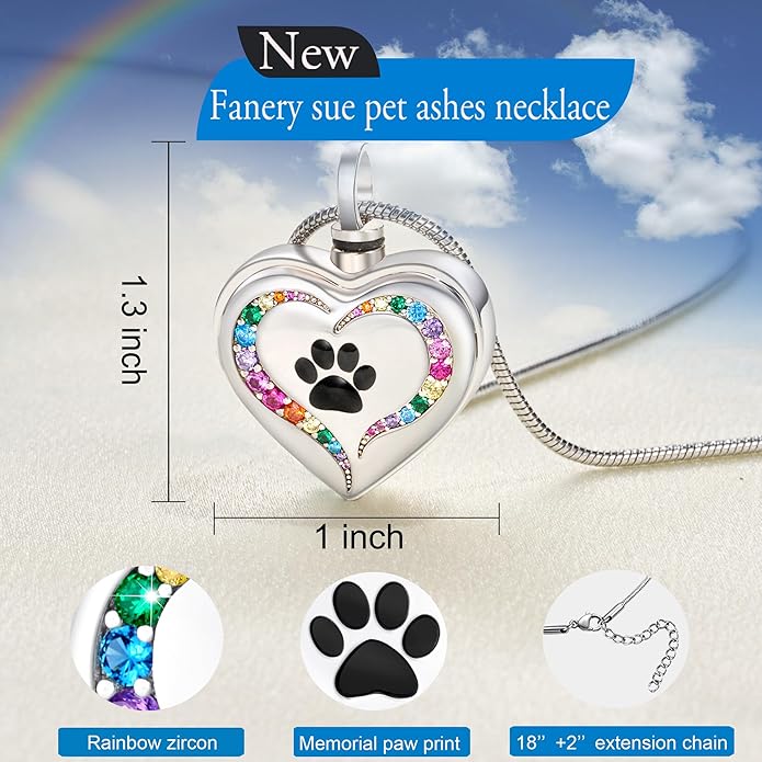 Farfume Personalized Pet Urn Necklace for Dog Cat Ashes Cremation Pet Memorial Customized Photo Text Engraving Pendant Keepsake Funeral Jewelry
