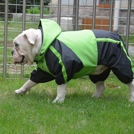 Lovelonglong American Bully Pitbull Dog Hooded Raincoat, Bulldog Rain Jacket Poncho Waterproof Clothes with Hood Breathable 4 Feet Four Legs Rain Coats for Pugs English French Bulldog Green B-L