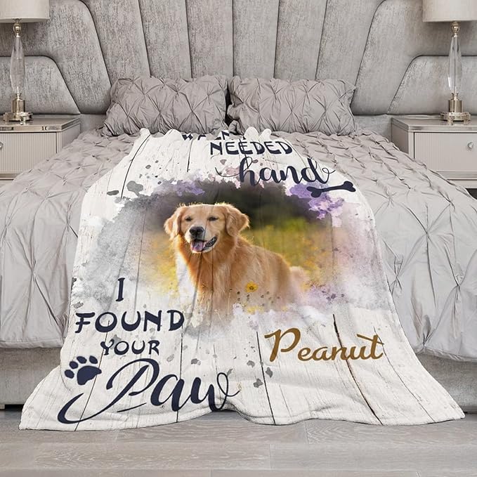 Artsadd Personalized Dog Memorial Blanket with Dog Pictures & Name - Custom Pet Memorial Blanket - Sympathy Remembrance - Made in USA
