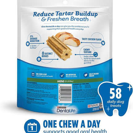 Dentalife Daily Oral Care Dog Treats for Small Dogs 5-20 lbs., Chewy Dental Treat to Freshen Breath and Fight Tartar, Chicken Flavor, 17.1 oz., 58 Chews - 58 ct. Pouch (Pack of 2)