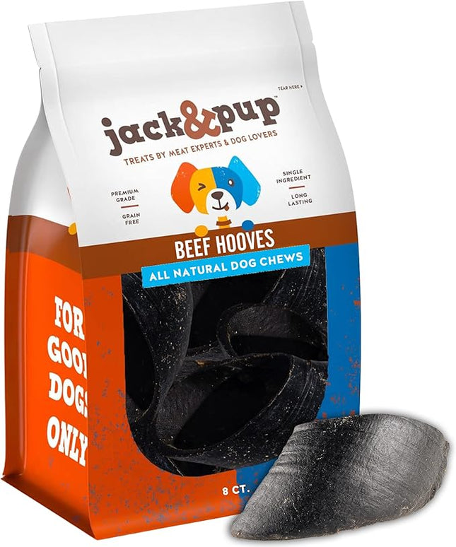 Jack & Pup Cow Hooves for Dogs, Natural Long Lasting Dog Hooves for Large and Small Breeds, Single Ingredient Cow Hoof, Dog Treats Alternative for Rawhide and Bully Sticks - 8 Pack