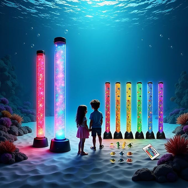 Lightahead Extra Large 4FT LED Bubble Fake Fish Tube – Sensory Aquarium Lamp with 10 Floating Fish & 20 Color Effects – Calming Light for Everyone Including Autism, ADHD, Stress & Anxiety Relief.