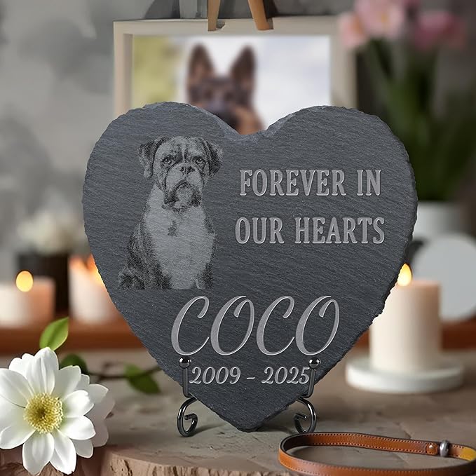 Personalized Pet Memorial Stone, Dog Memorial Gifts, Pet Loss Sympathy Gift, in Memory of Dog Cat - in Our Hearts（Heart）