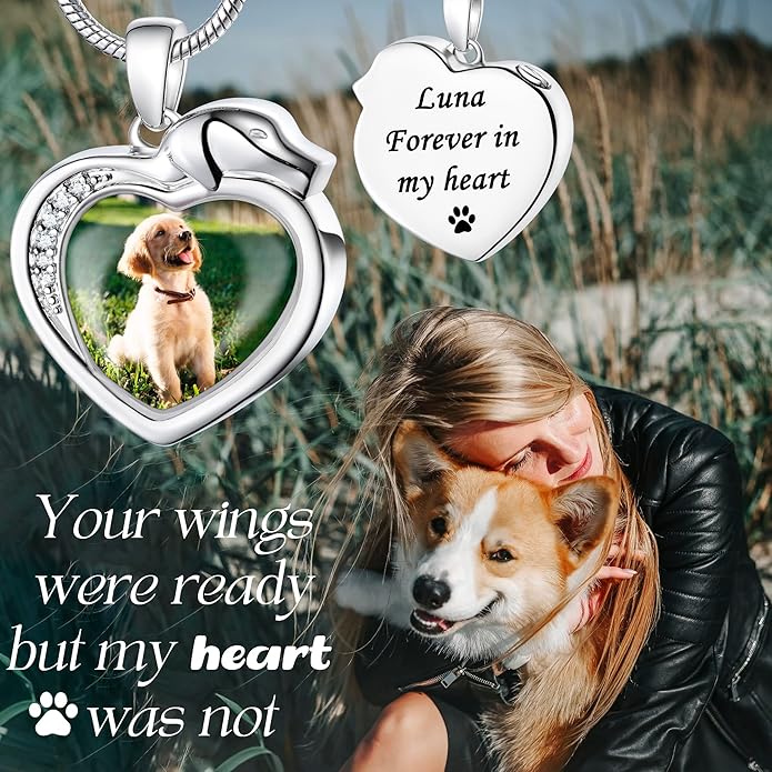 Farfume Personalized Pet Urn Necklace for Dog Cat Ashes Cremation Pet Memorial Customized Photo Text Engraving Pendant Keepsake Funeral Jewelry
