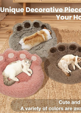 Calming Dog Bed Cat Bed Medium Size Dog - Donut Washable Medium Pet Bed, Warm Kitten Nest 24 inches Anti-Slip Round Fluffy Plush Faux Fur Cat Bed, Fits up to 25 lbs Pets, (Luxury Pink)