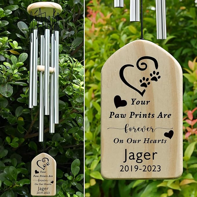 Dog Memorial Gifts, Jocidea Personalized Pet Memorial Wind Chime, Loss of Dog Sympathy Gift, Pet Remembrance Gifts, in Memory of Dog Cat, Loss of Pet - Forever on Our Hearts