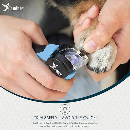 Candure LED Dog Nail Clippers with Light - Pet Nail Clippers with Light for Dogs & Cats, Sharp Stainless Steel Blades for Thick Nails, Safe Grooming Trimmer with Nail File (Sky Blue)