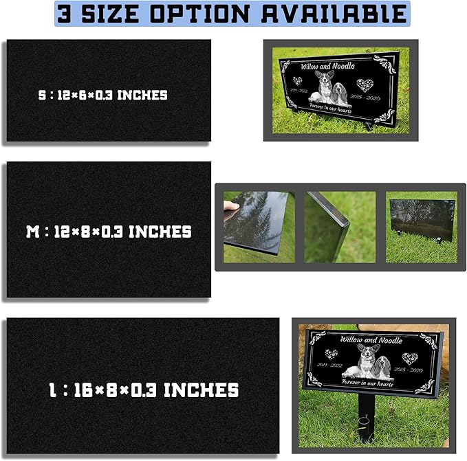 Personalized Pet Memorial Stones with Photos, Pet Memorial Plaques, Custom Engraved Black Granite Pet Headstone, Gifts for Lost a Pets.(Text Style)