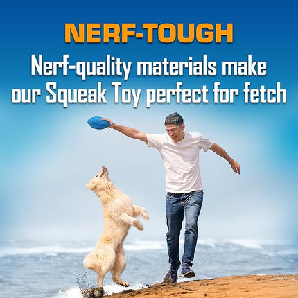 Nerf Dog Tire Squeak Football Outdoor Dog Toy, 6 Inch Dog Football Squeaking Toy for Medium and Large Breeds, Blue