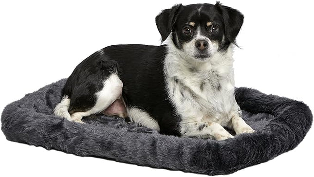 New World Dog Bed – Gray Faux Fur Bolster, Ultra-Soft and Machine Washable, Fits 24-Inch Crates and Carriers, for Small Dogs and Cats