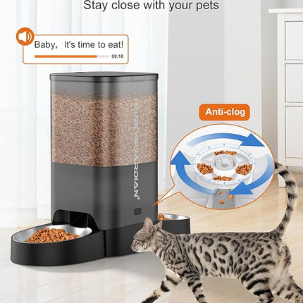 HoneyGuaridan 5L Automatic Cat Feeder for Two Cats, 5G WiFi Smart Feed Pet Feeder with Stainless Steel Bowl,APP Control Dispenser, Dual Power Supply,Desiccant Bag,10s Meal Call Black