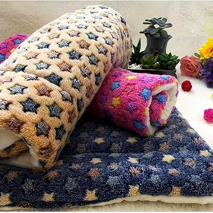 FJWYSANGU Pet Blanket Premium Fluffy Flannel Cushion Soft and Warm Mat for Dogs Cats(Star/Yellow,Small)