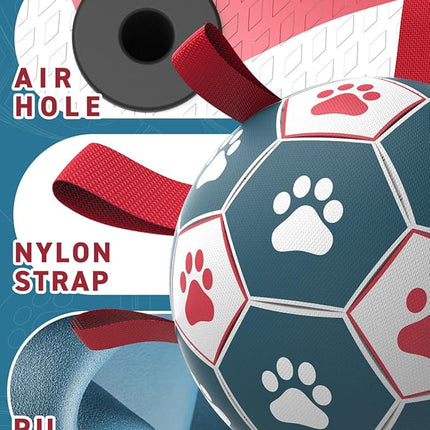 QDAN Dog Toys Soccer Ball with Straps, Durable Giant Dog Balls, Outdoor Dogs Toys, Herding Ball, Birthday Gifts (10 Inch)