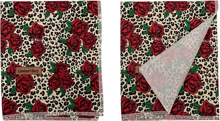 Lionheart glory Dog Bandana 1 Pack Washable Soft Cotton Rose Leopard Bibs Scarf, Adjustable Kerchief Square Dog Bandanas for Large Dogs