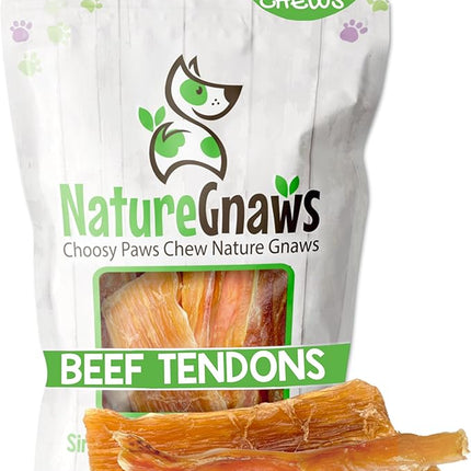 Nature Gnaws Beef Tendons for Dogs (8oz) - Mixed Thickness - Long Lasting for Small and Medium Dogs - Natural Beef Jerky Dog Chew Bones - Rawhide Free