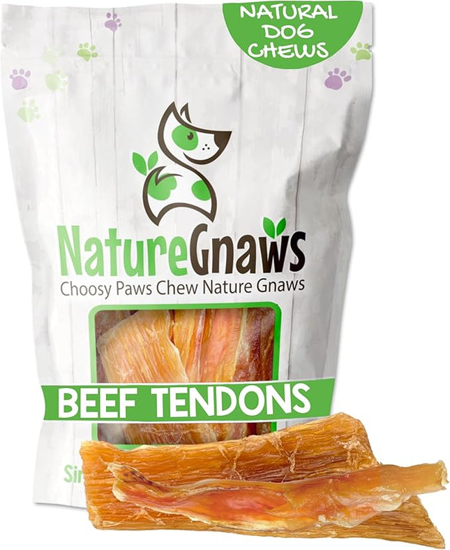 Nature Gnaws Beef Tendons for Dogs (8oz) - Mixed Thickness - Long Lasting for Small and Medium Dogs - Natural Beef Jerky Dog Chew Bones - Rawhide Free