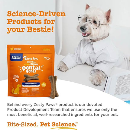 Zesty Paws Dental Bones - Fights Tartar & Plaque - Gum, Teeth & Bone Health - Cinnamon for Dog Breath - Immune, Joint, Gut, Skin & Coat Support - Omega 3 EPA & DHA and Calcium - Small Dogs - 28 ct
