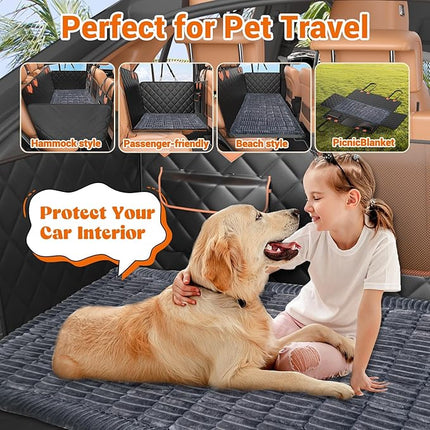 Hard Bottom Car Seat Cover for Dog swith Removable Soft Blankets,Scratch-Proof and Anti-Slip Car Dog Hammock for Large Dogs Brown for Crew Cab Trucks F150