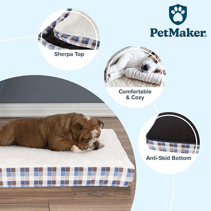 Dog Bed Replacement Cover ? Medium Pet Duvet with Sherpa Top, Non-Slip Bottom - Dog Bed Washable Removable Cover by PETMAKER (Brown/Blue Plaid)
