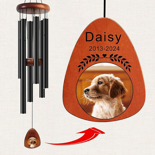 Funnylife Personalized Pet Memorial Wind Chime with Photo, Dog Memorial Gifts Pet Loss Sympathy Gifts Thoughtful Dogs and Cats Bereavement Remembrance Picture Memory Wind Chime 26"