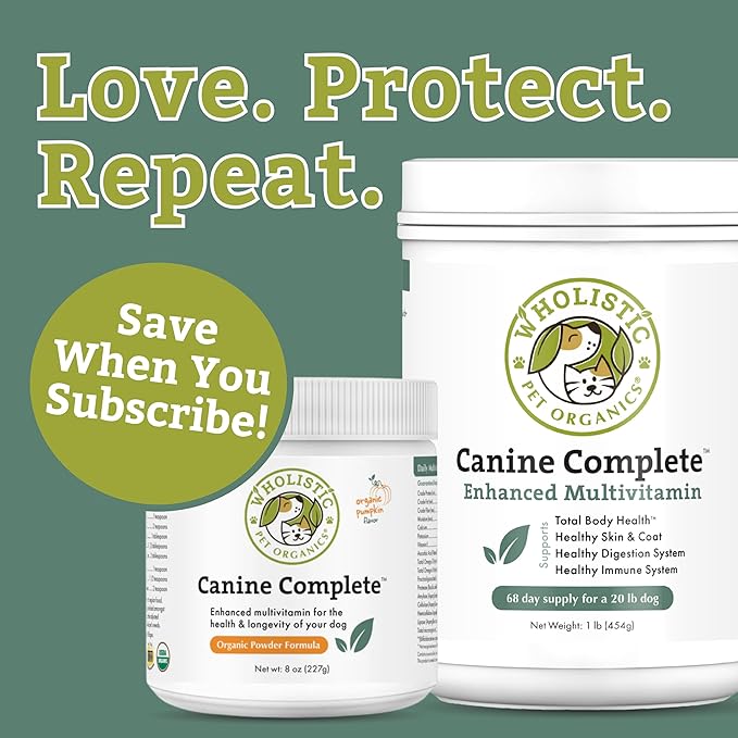 Wholistic Pet Organics Canine Complete - Dog Multivitamin Powder - 2 Lb - Daily Dog Vitamins and Supplements for Homemade Food - Immune System, Skin, Coat & Overall Health - Small and Large Breed