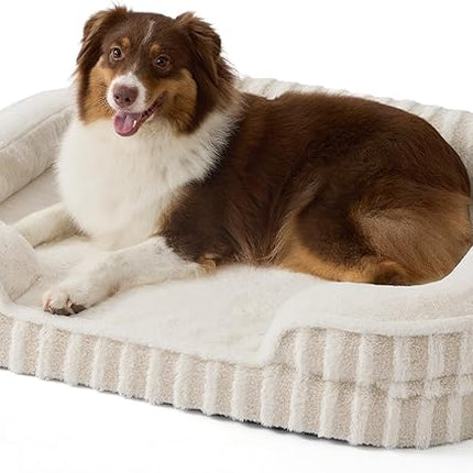 LE SURE Cute Dog Beds Large Sized Dog, Orthopedic Waterproof Large Pet Bed with Sides, High Back Non-Slip Bottom and Egg-Crate Foam Pet Couch Sofa with Washable Removable Cover, Beige