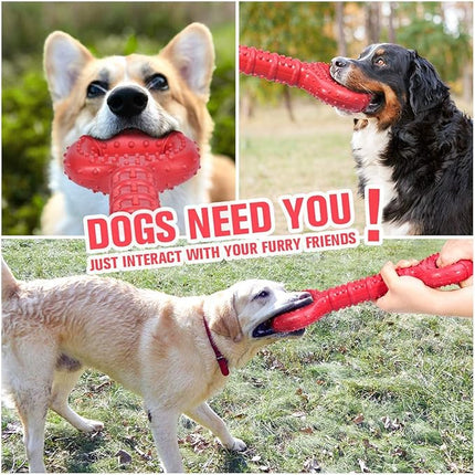 Feeko Dog Toys for Aggressive Chewers Large Breed, 15 inch Interactive Long Lasting Dogs Toy with Convex Design Natural Rubber Tug-of-war Toy for Medium Large Tooth Clean(Red)