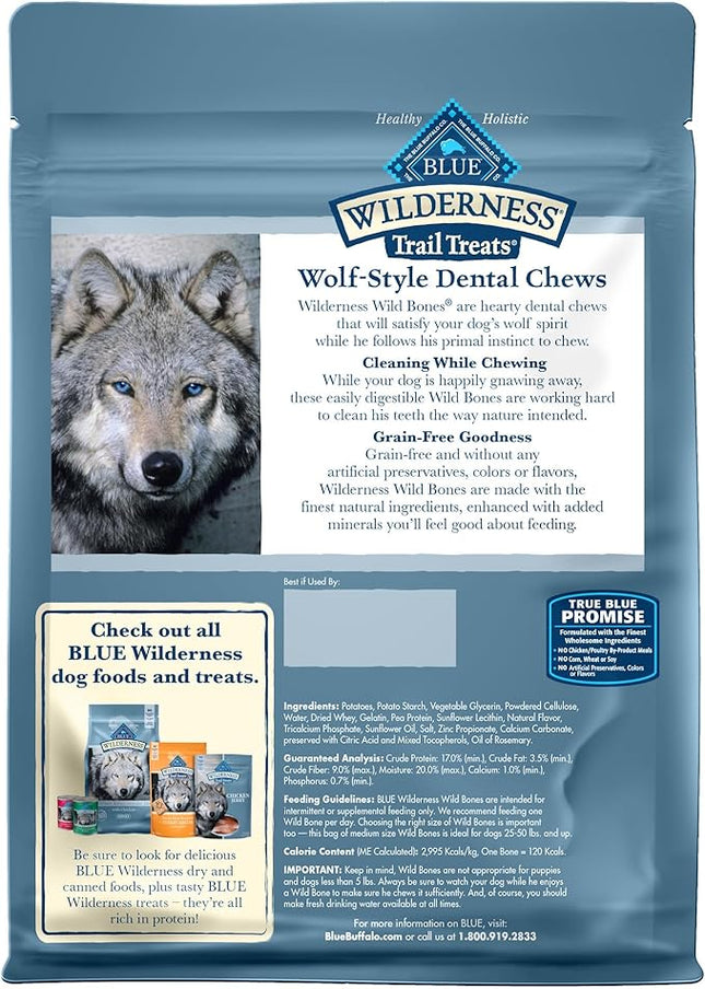 Blue Buffalo Wilderness Wild Bones Grain-Free Dental Chews Dog Treats, Medium, 10-oz Bag